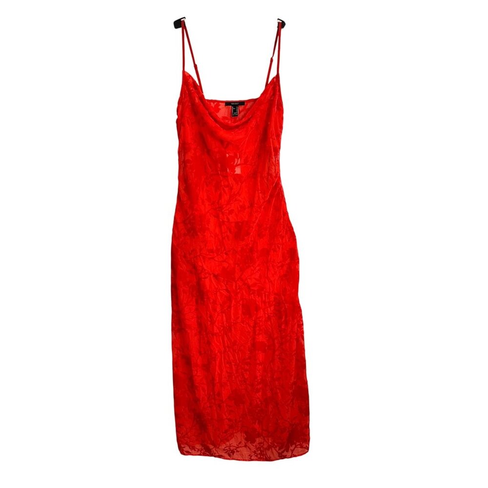 Red Velvet Floral Burnout Maxi Slip Dress Forever 21 Womens Sz S HOCO Whimsigoth - Picture 1 of 8